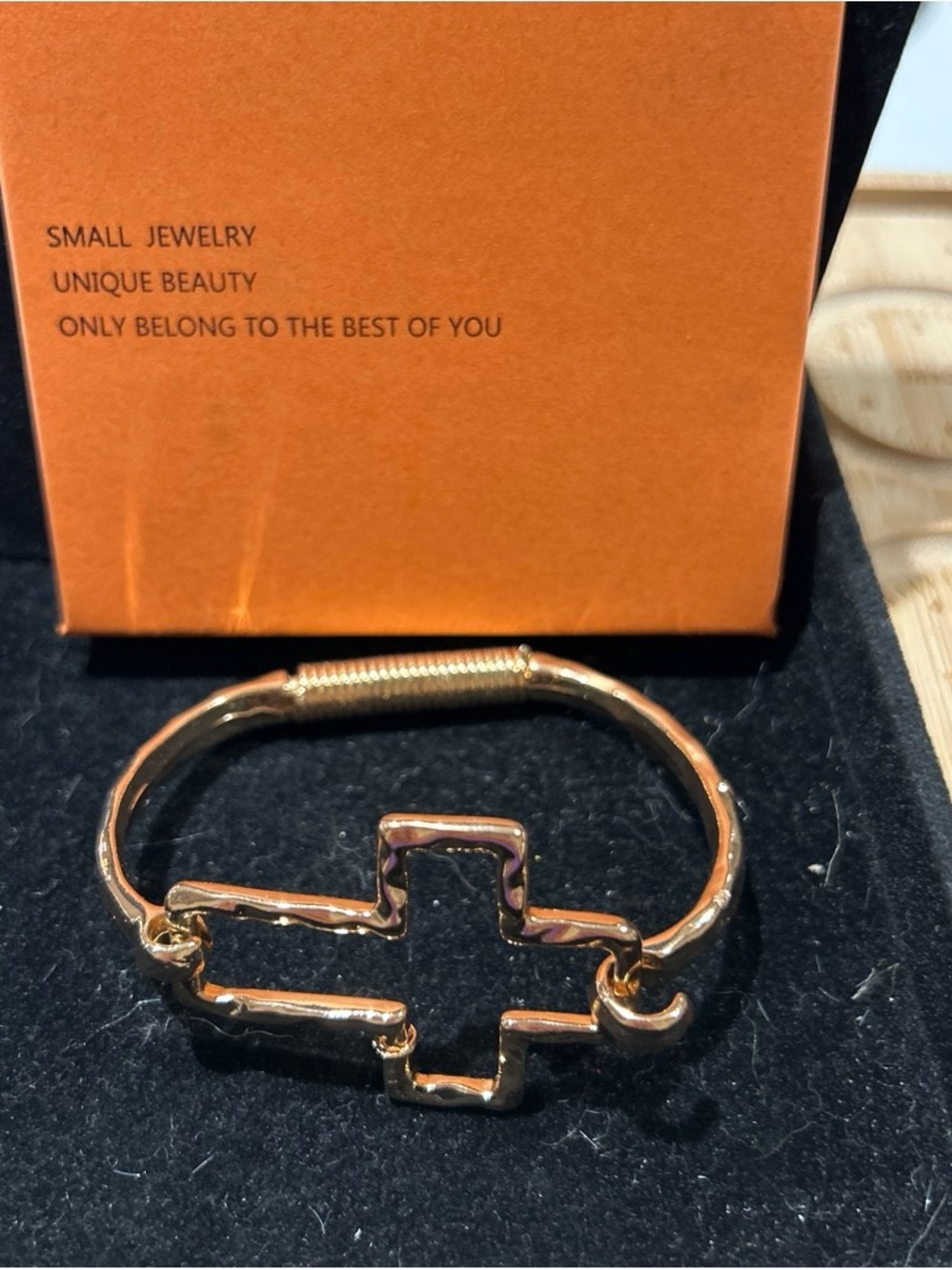Gold color Cross Outline Bangle Bracelet - Women Jewelry around 6.5 wrist